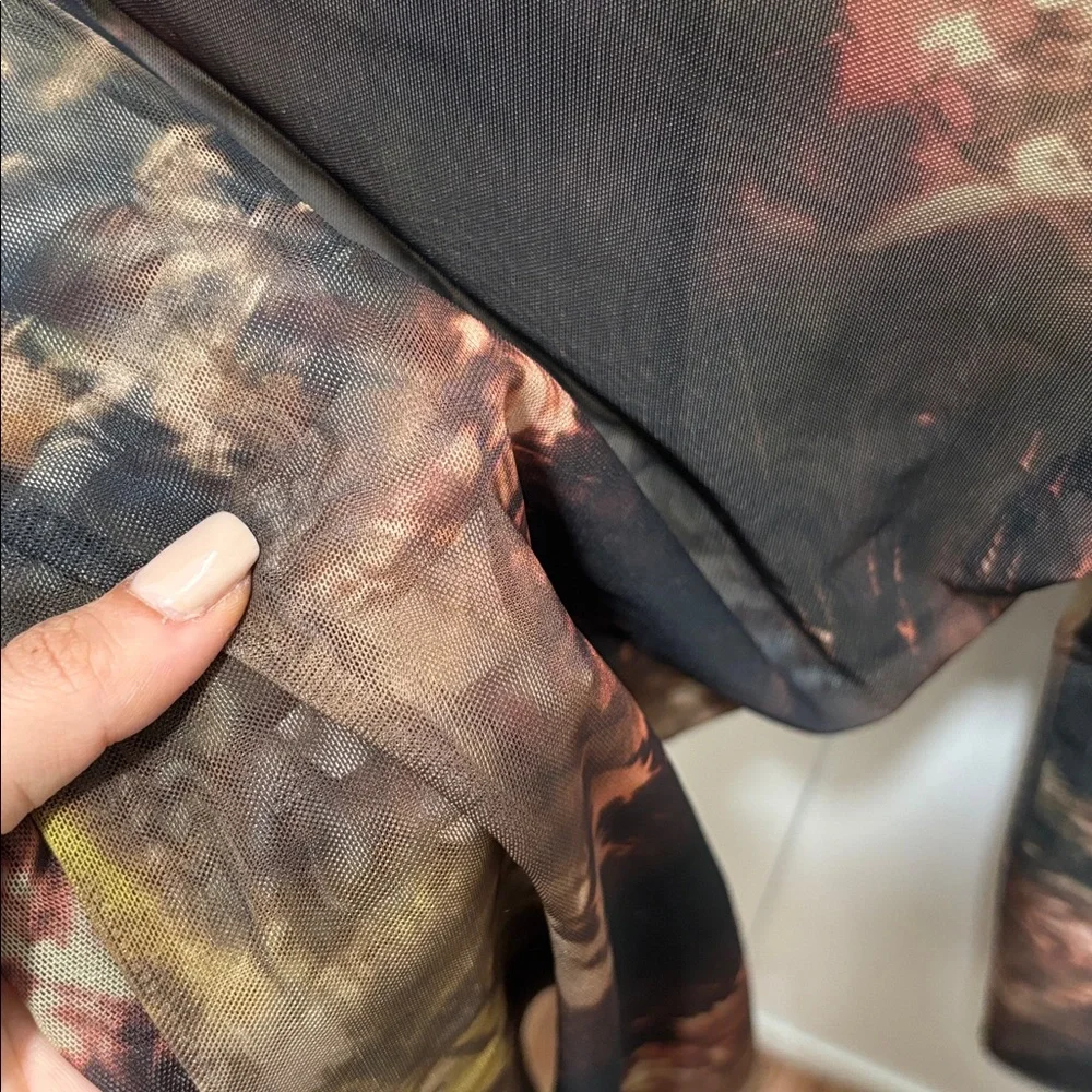 Zara Sheer Long Sleeve Top - Black, Brown, Tan - Picture 7 of 7